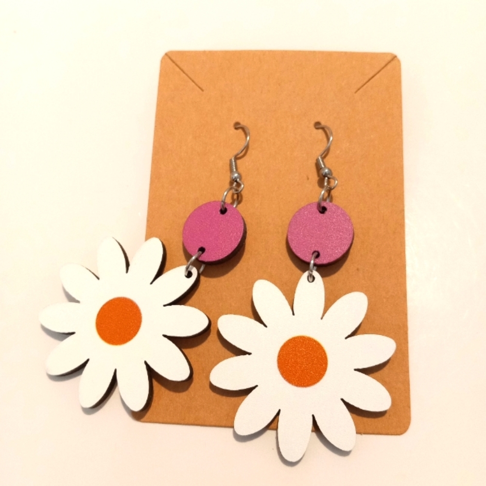 Fashion Jewelry Wooden Flower Dangle Earrings